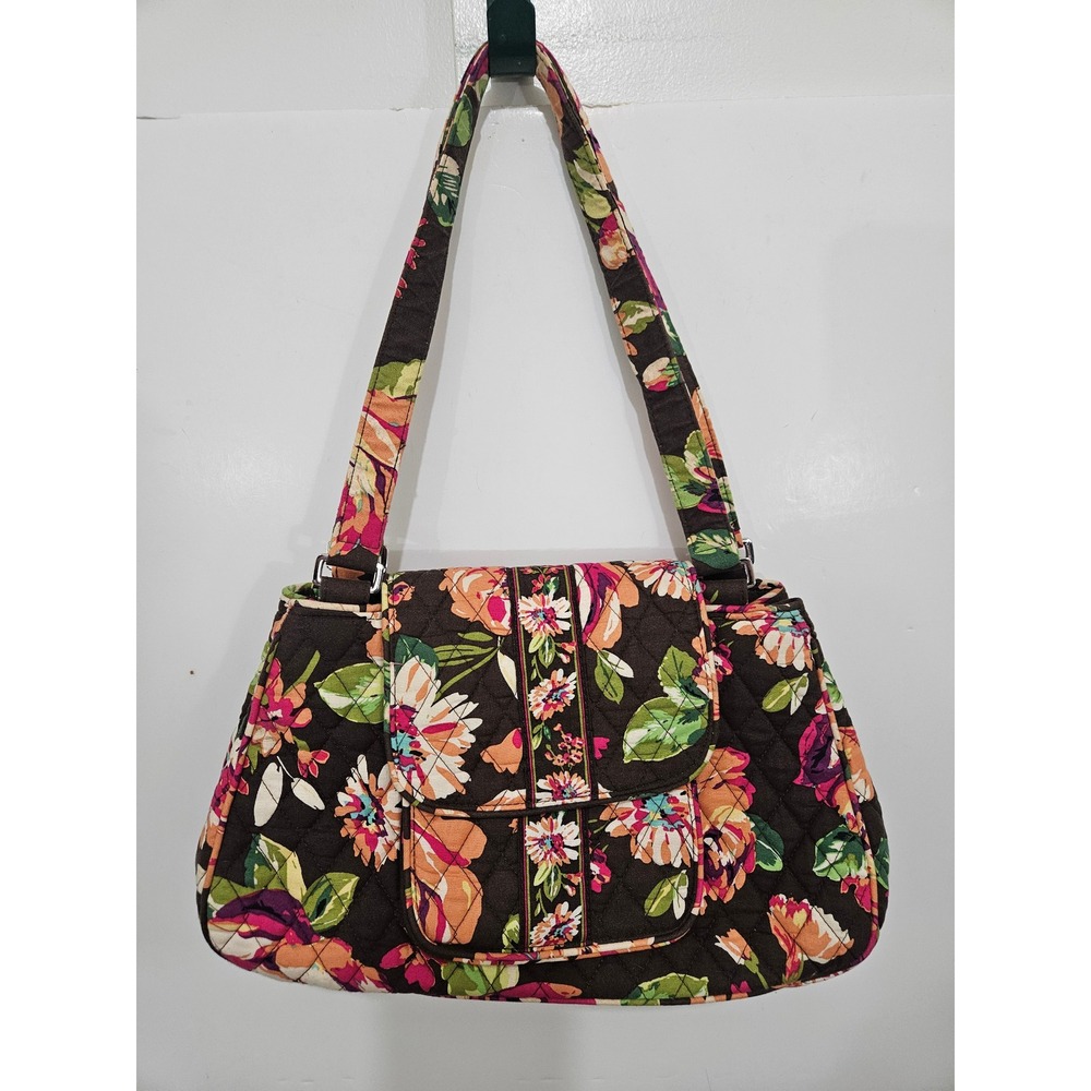 Vera Bradley Flower Shower Shoulder Bag Brown Floral Retired Quilted Purse